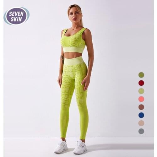 SEVEN SKIN 2PCS/Set Seamless Women Yoga Suit Serpentine Sportswear High Waist Leggings Sexy Sports Bra Gym Fitness Clothing Sets