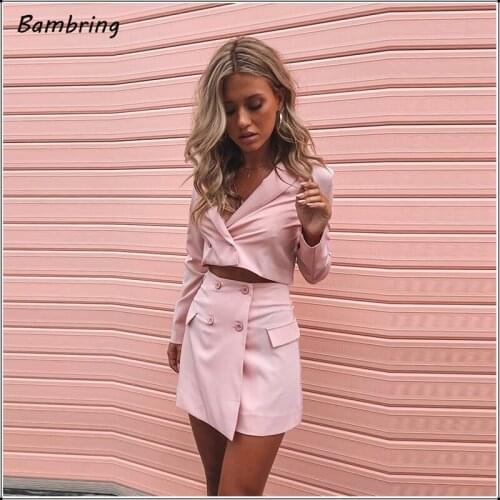 Autumn Womens Blazer Two Piece Suit Set Chic Short Jacket Mini Skirt Occupation Suits Casual Black High Waist Skirt Fashion Tops