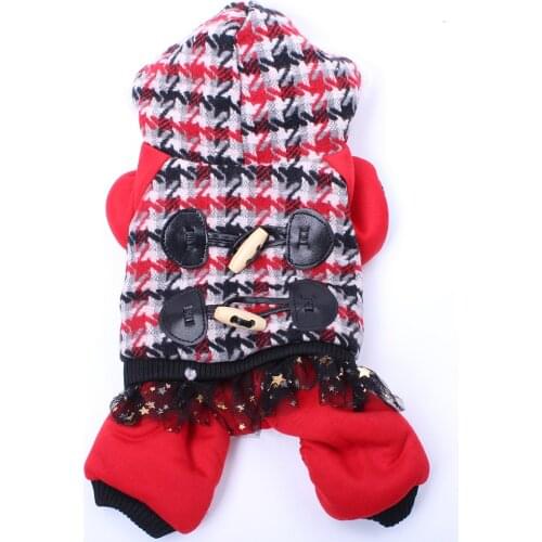 Pet dog Winter warm Coat Jacket Houndstooth Design Cat Puppy Fleece Jumpsuit Clothes Customes