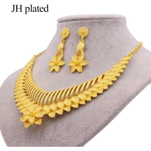 Gold color new jewelry sets African bridal wedding gifts for women flower necklace earrings set wife jewellery set Ornament