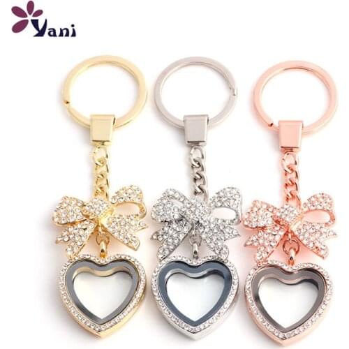 10pcs/lot Free shipping Floating Locket Keychains With 30mm Crystal Heart Glass Living Memory Charms Locket Pendant For Women