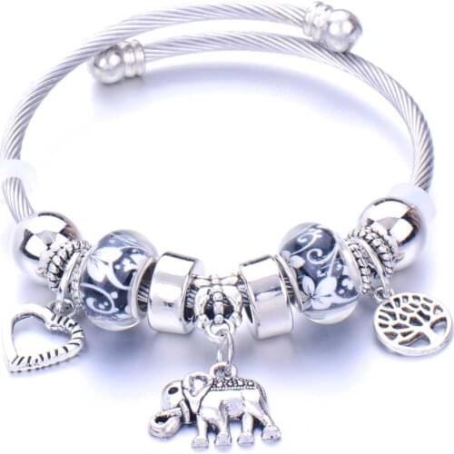 10Pcs/Lot Charm Bracelets For Women Men Original Crystal Flowers LOVE Beaded Bangle Gift beaded bracelet Love Heart Feather