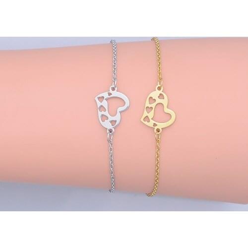 100% Stainless Steel Dainty Hearts Charm Bracelet For Women Wholesale Never Rust OEM Jewelry Order Accepted Factory Sale