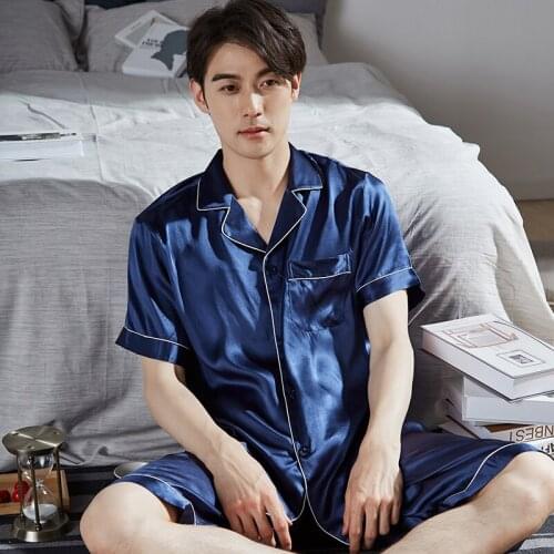 100% Real Silk Pijama for Men Dormir Lounge Sleepwear Pyjamas Short Bedroom Home Clothes Mans Pure Silk Pajamas Bedgown Sets PJ