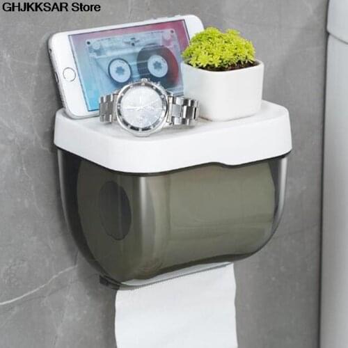 1X Bathroom Toilet Paper towel Holder Wall Mount Plastic WC Toilet Paper Holder with Storage Shelf Rack Paper Storage Box