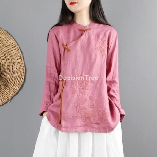 2021 traditional qipao blouse women tang suit top retro casual chinese style linen cheongsam top traditional chinese blouse