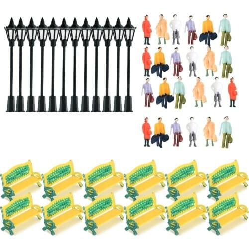 48pcs Scale Model Miniature Lamppost Lights Garden Chair For Railway Model Train Scenery HO Scale