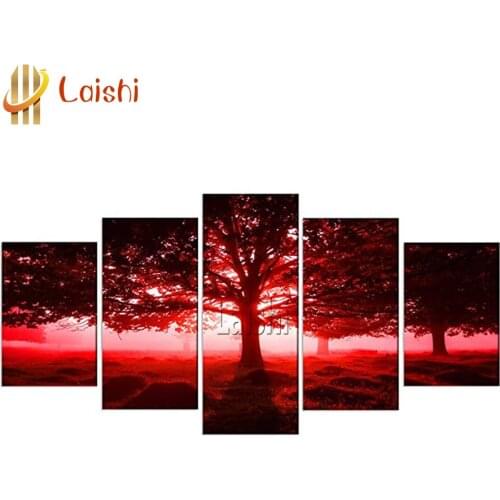 5pcs diamond painting Abstract landscape red tree full square drill diamond embroidery rhinestone painting diamond mosaic gift