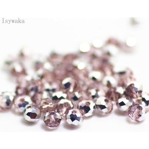 Isywaka Pink Silver Color 4*6mm 50pcs Rondelle Austria faceted Crystal Glass Beads Loose Spacer Round Beads for Jewelry Making
