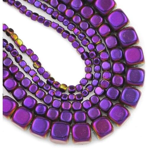 Natural Stone Cube Purple Hematite Beads 2/3/4/6MM Square Spacer Loose Beads For Jewelry Making Diy Bracelet Pendant Accessories