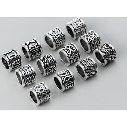 925 Sterling Silver Big Hole Prayer Loose Beads Geometric Design S925 Silver Handmade Spacer Silver Beads DIY Jewelry Findings