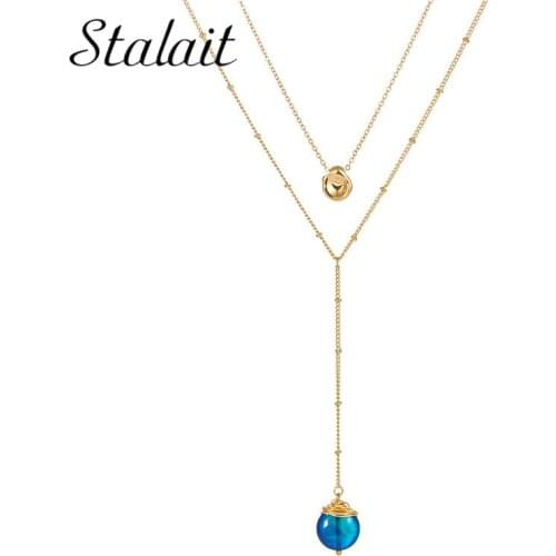 7 Style Fashion Multi Color Bean Natural Stone Pendant Necklace Charm Gold Color Long Chain Wedding Gift Collares Accessories