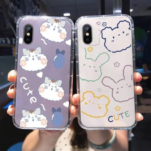 Cute Animal Bear Phone Case for IPhone 12 Pro X XR XS MAX 6 7 8 Plus SE 2020 11 TPU Silicone Soft Transparent Protective Cover