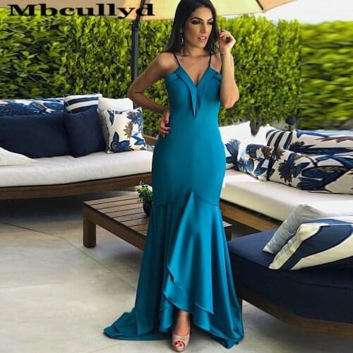 Mbcullyd Hi-low Mermaid Evening Dresses Long 2020 Spaghetti Straps Prom Gowns For Women Plus Size Vestidos De Fiesta Plus Size