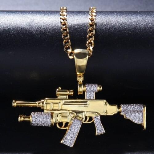 Hip Hop AAA CZ Stones Paved Bling Ice Out Sniper Rifle CS GO Gun Pendants Necklace for Men Rapper Jewelry Gold Color Gift