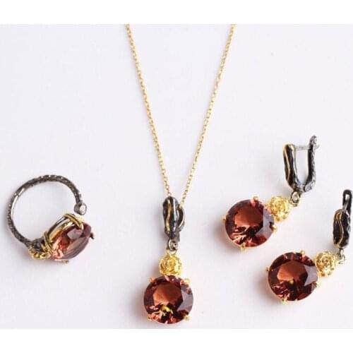 Round Zultanite Jewelry Set,Woman Delicate Silver Zultanite Ring+Necklace+Earrings,HandmadeWoman Silver Zultanite,color changing