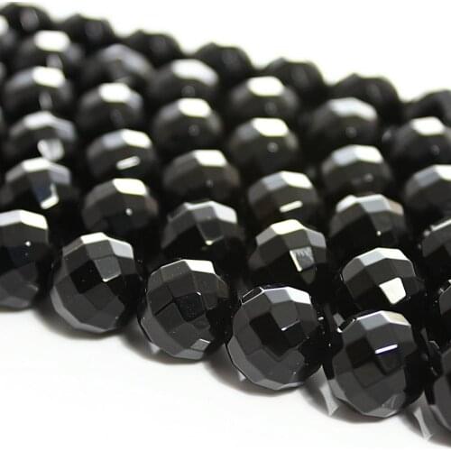 Natural Round Black Onyx 64cut Faceted Agate Carnelian Gemstone Loose Beads 4 6 8 10mm For Necklace Bracelet DIY Jewelry Making