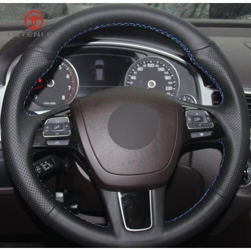 LQTENLEO Black Artificial Leather Hand-stitched Car Steering Wheel Cover for Volkswagen VW Touareg 2011-2017