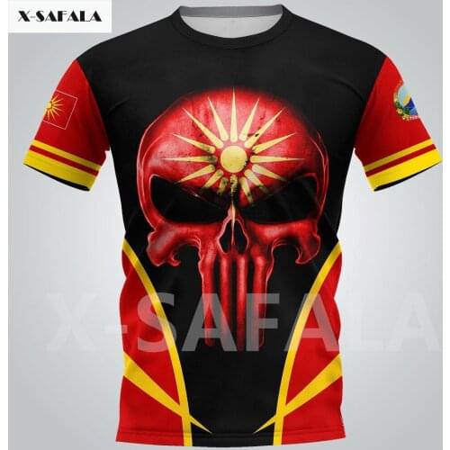 Macedonia USA Skull Country Emblem Map Flag 3D Fashion All Over Printed Round Neck T Shirt Men Women Harajuku Casual Tee