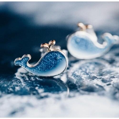 Summer Cute 925 Sterling Silver Stud Earrings For Women Fashion Chic Blue Little Whale Jewelry Girl Party Accessories KOFSAC
