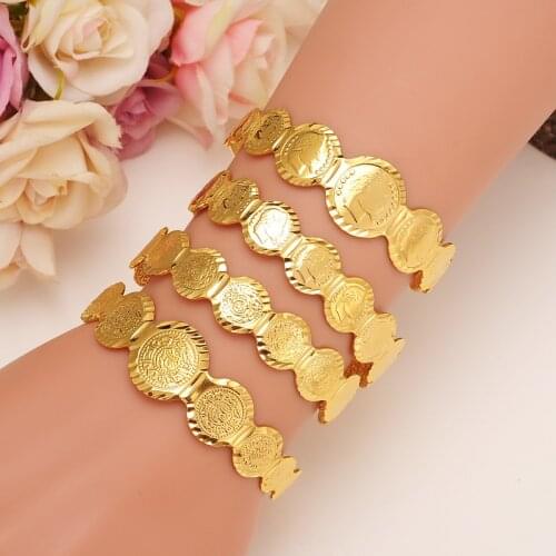 Dubai Gold Stamp baby coin Bangle bracelet women girl Bracelet african Children Bairn Jewelry men mideast Arab Gift