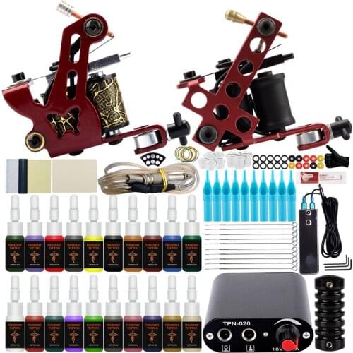 Professional Tattoo Kit 20Colors 5ML Tattoo Inks Body Art Permanent Tattoo Kit Tattoo Needels Power Supply