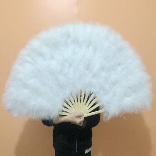 Oversized Turkey Feathers Hand Fan Dance Folding Fan Wedding Party Decoration Home Decor Ornaments Bamboo Crafts Gifts