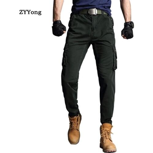 2020 New Wear-resistant Cargo Pants Men Army Military Pants Cotton Many Pockets Man Casual Trousers Black Gray Khaki, Dark gray