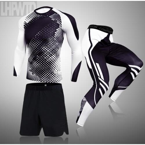 2021 New Mens Compression Set Running Tights Workout Fitness Training Tracksuit Long Sleeves Shirts Sport Suit Rashgard Kit 4XL