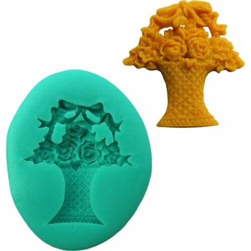 Wholesale 10 Pcs/lot 3D Silicone Rose Basket Shape Fondant Cake Chocolate Candy Jello Decorating Mold Tools