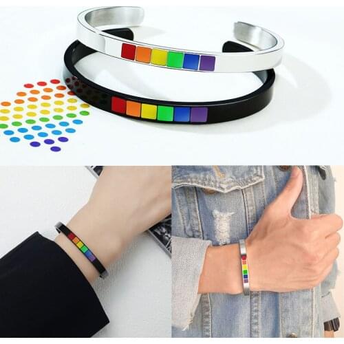 Rainbow Lesbians Gays Bisexuals Transgender Bracelets&Bangle for Women Girls Pride Stainless Steel Men Couple Friendship Jewelry