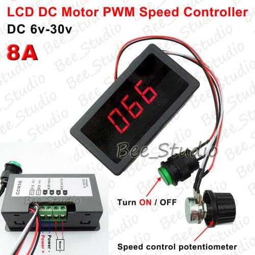 DC 6V-30V 12V 24V 8A PWM DC Motor Speed Controller with Digital Display & Switch