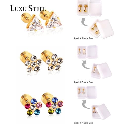 LUXUSTEEL safety Flower Earrings Baby Jewelry Stainless Steel Colorful CZ Small Nickel Free Earrings Stud Brinco aretes