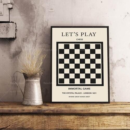 Chess. Checkerboard, exhibition poster, black and white design, home decoration, geometric design lover design poster