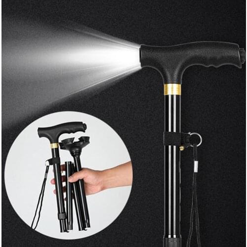 Folding Canes Aluminium Alloy Telescopic Multifunctional Crutches Walking Cane With Led Light Walking Sticks Pole Outdoor Hiking
