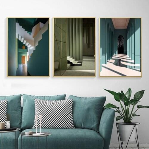 Modern Dream Interior Building Posters Illustration Stairs Canvas Prints Painting Wall Art Pictures for Living Room Home Decor
