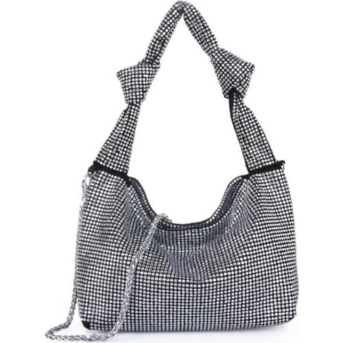 Fashion rhinestone bag full rhinestone small bag female 2021 summer new crossbody female bag hot rhinestone rope knot handbag