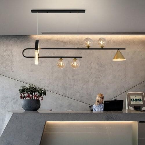 LED Chandelier For Dining Living Room Modern Creative Glass Ball Long Iron Hanging Light Restaurant Bar Black Home Pendant Lamp