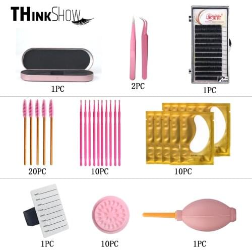 THINKSHOW Individual Eyelash Extension Training Kit Grafting Eyelash Tools Kit Practice Mannequin Head Set