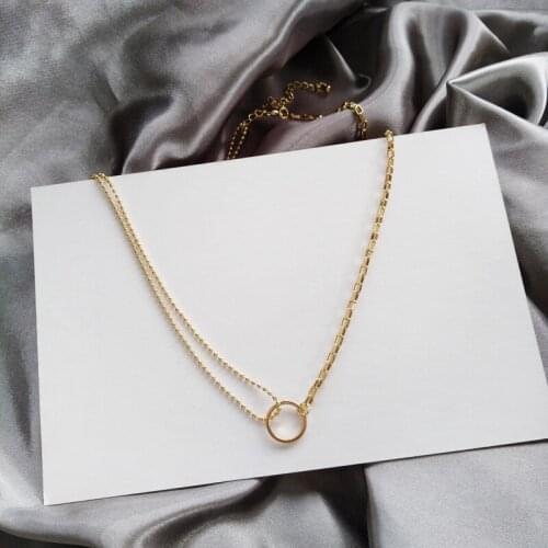 Titanium With 18K Gold Double Chian Geo Necklace Women Stainless Steel Jewelry Runway Gown Hiphop Rare Glam Japan Korean Fashion
