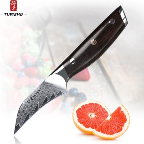 TURWHO 3.5'' Paring Knives VG10 Japanese Damascus Stainless Steel Core Razor Sharp Kitchen Fruit Knife Red Sandalwood Handle