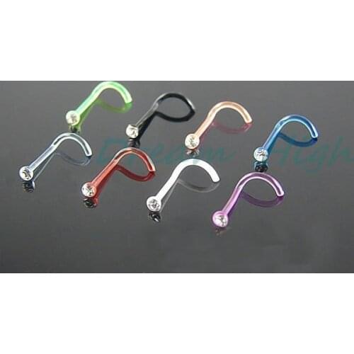 Bioflex UV Acrylic Screws Nose Studs Crystal Nose piercing Nose Rings Fashion body jewelry for girl women Clear Gem Stone