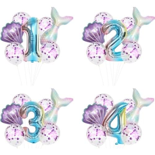 7pcs/lot Mermaid Party Balloons 32inch Number Foil Balloon Kids Birthday Party Decorations Baby Shower Girl Decor Helium Globos