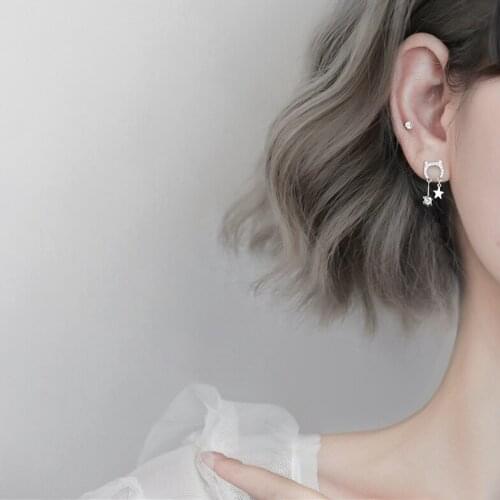 Cute Cat Fashion Trendy Bling Cubic Zirconia Silver Color Stud Earrings For Women Girls Dainty Luxury Jewelry Gifts SD2334