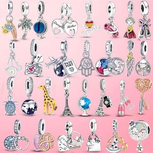 925 Sterling Silver Coconut Family Tree Travel Plane Dangle Charm Beads Fit Original Pandora Bracelet Pendant Necklace Jewelry