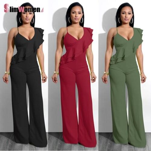 2021 High Waist Workwear Jumpsuits Female OL Overalls Body Mujer Summer Off Shoulder Beachwear Elegant Jumpsuit Layered Ruffle