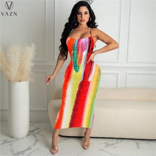 VAZN 2021 Autumn Spaghetti Strap Sleeveless Backless Long Dress Sexy Sweet Young Joker Women Mermaid Maxi Dress Vestido