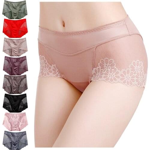 2XL Womens Cotton Underwear Sexy Lingerie Ladies Transparent Lace Panties High Waist Briefs Breathable Soft Stretch Underpants