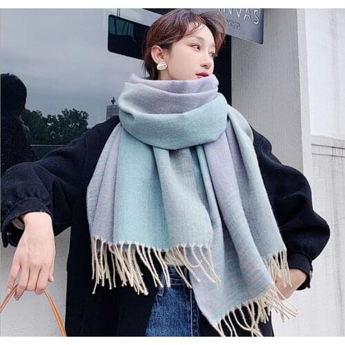 Winter Soft Cashmere Scarf Women Plaid Scarves Patchwork Shawls Wraps Thicken Warm Unisex Basic Blanket Tassel Pashmina Stoles