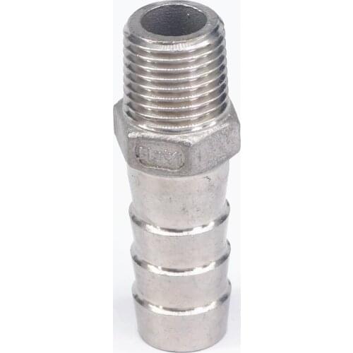 1/4" BSPT Male x 12mm Hose Barbed 304 Stainless Steel Pipe Fitting Hose tail Connector 230 PSI